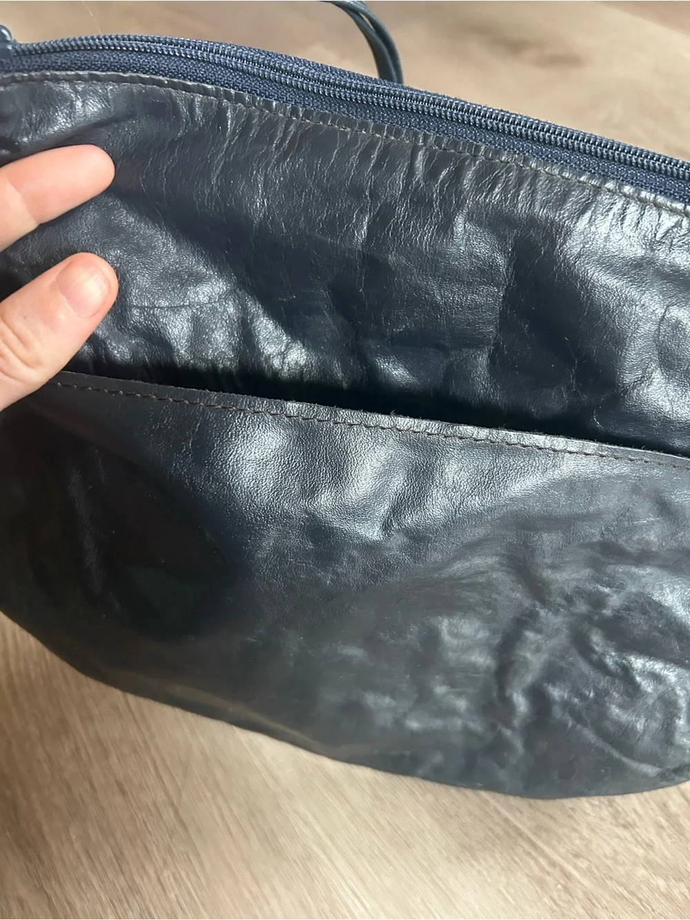 Vintage Navy Crinkle Leather Crossbody Bag/Purse